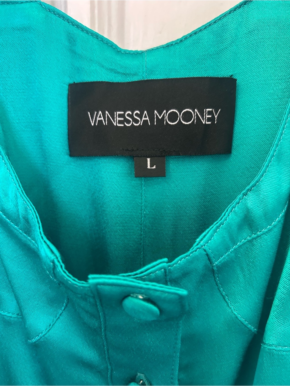 Vanessa Mooney Elisabeth Mini Dress Style Button Down Satin Silky Romper Emerald - Picture 5 of 5